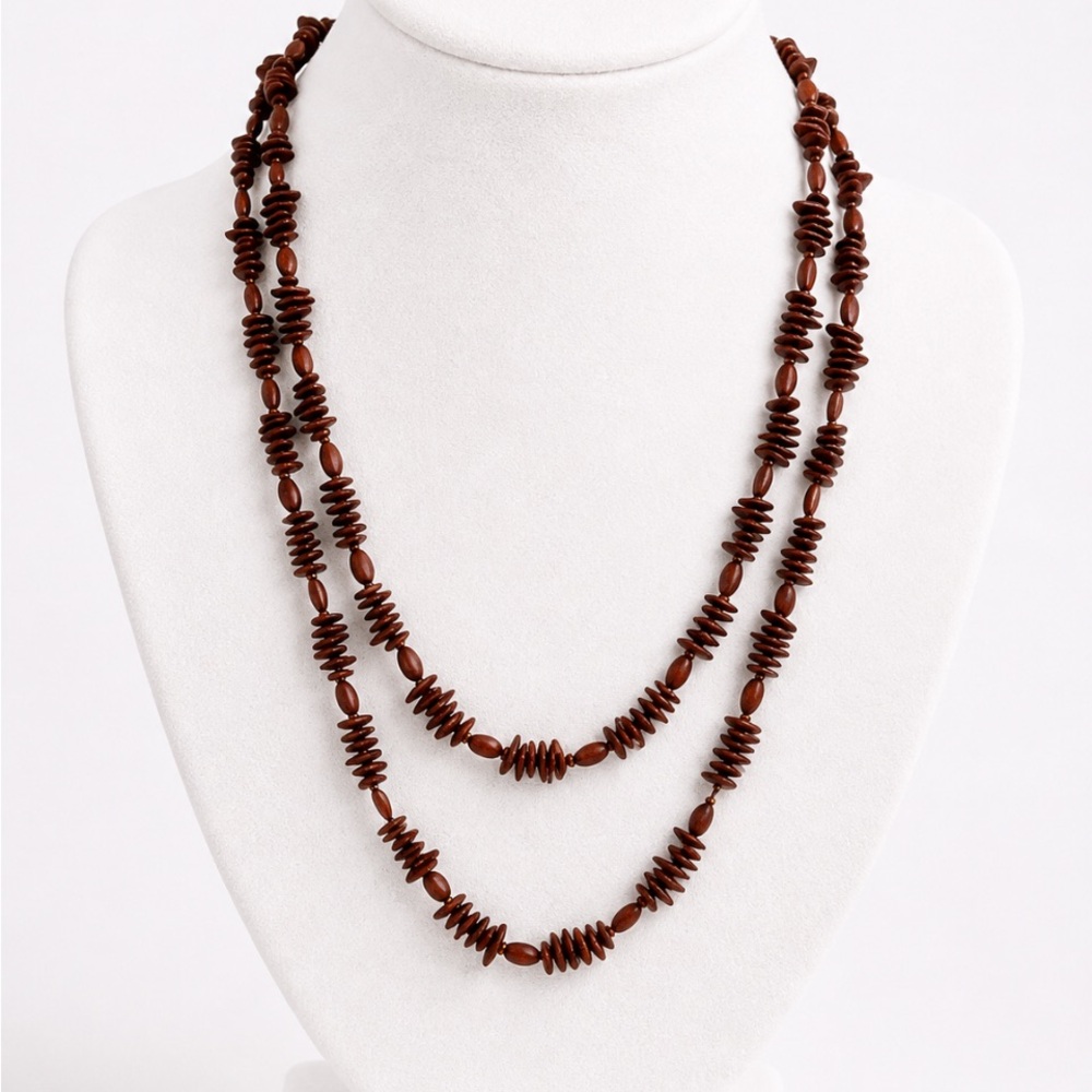 Boho Brown Long Strand Beaded Statement Necklace